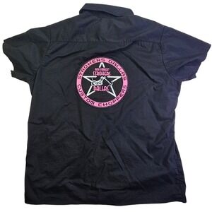 Strokers Dallas Custom Choppers Black Short Sleeve Workshirt Women XL Pink Patch